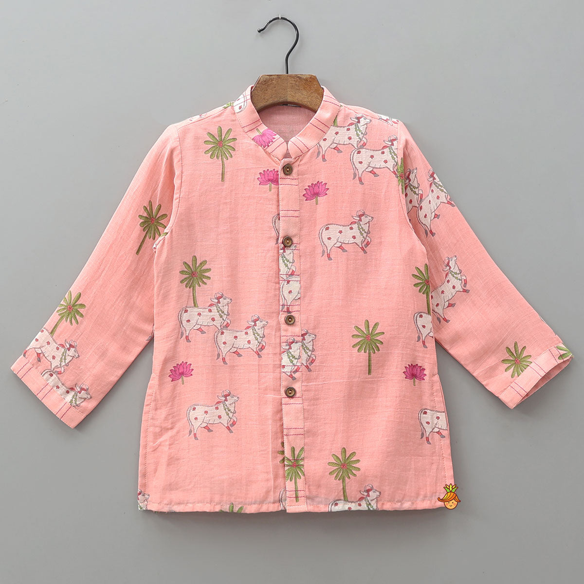 Pre Order: Front-Open Printed Kurta With Pyjama