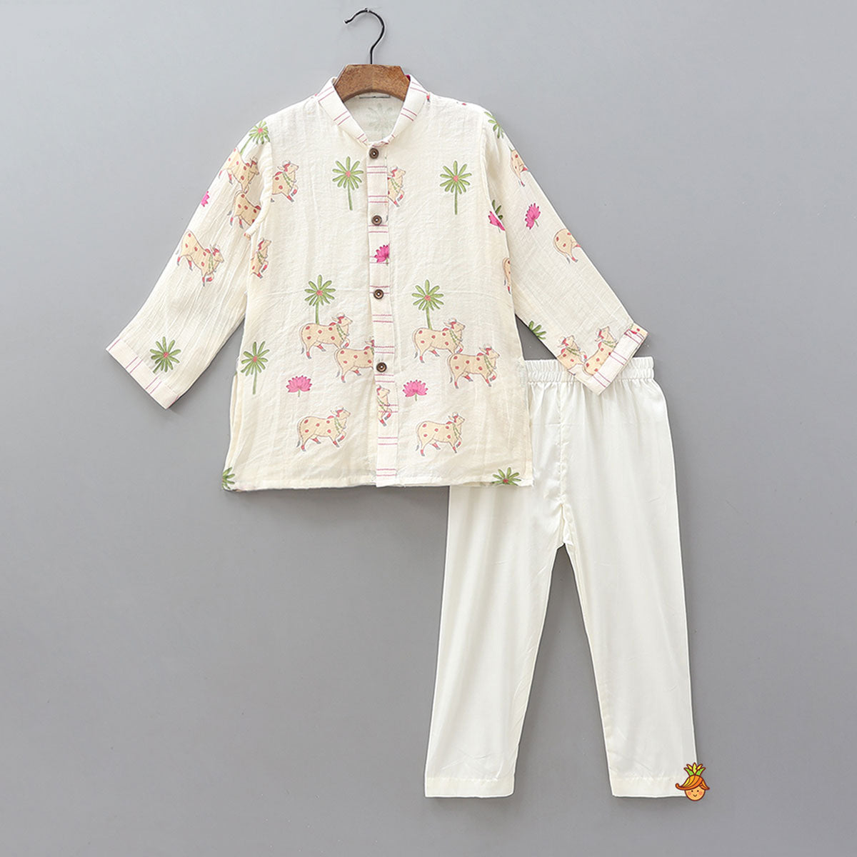 Pre Order: Front-Open Printed Kurta With Pyjama