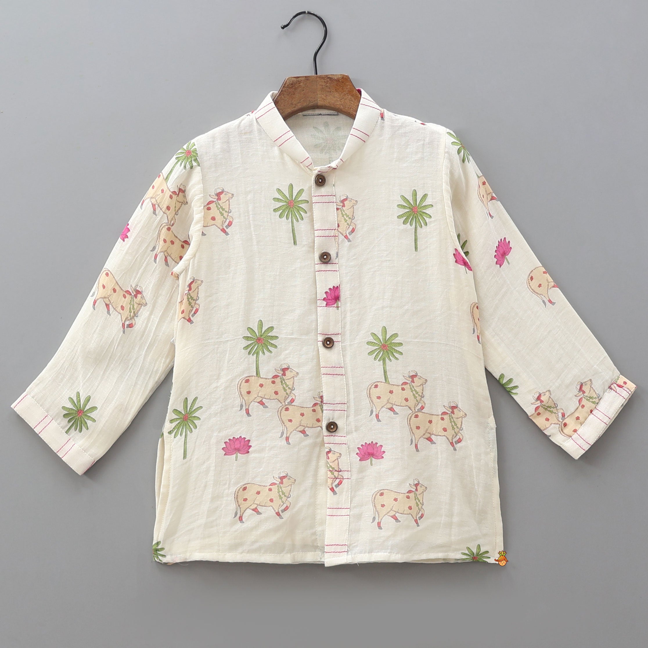 Pre Order: Front-Open Printed Kurta With Pyjama