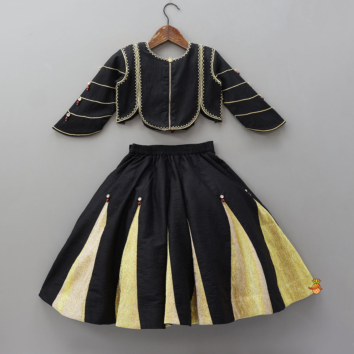 Pre Order: Embellished Stylish Sleeve Top With Lehenga And Dupatta