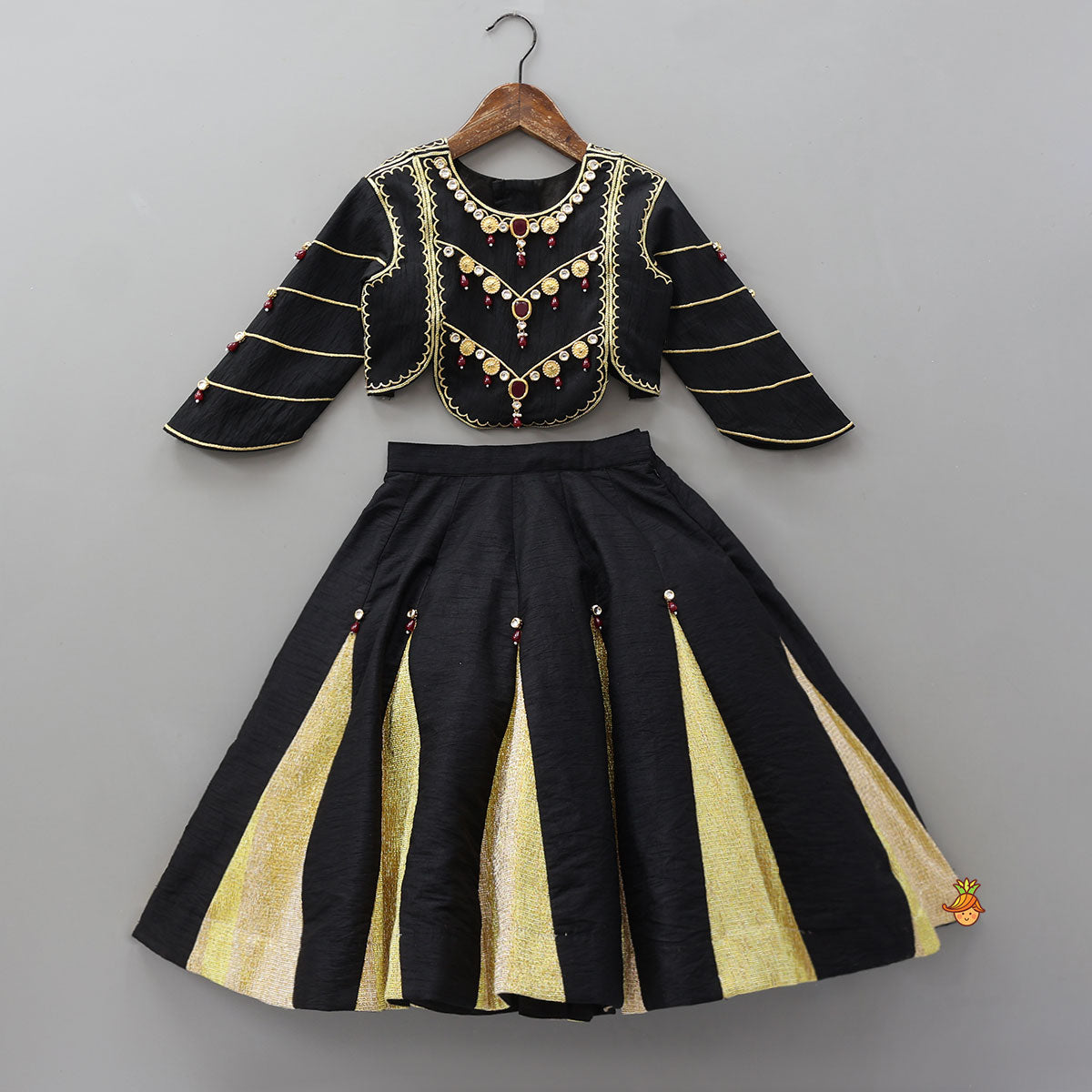 Pre Order: Embellished Stylish Sleeve Top With Lehenga And Dupatta