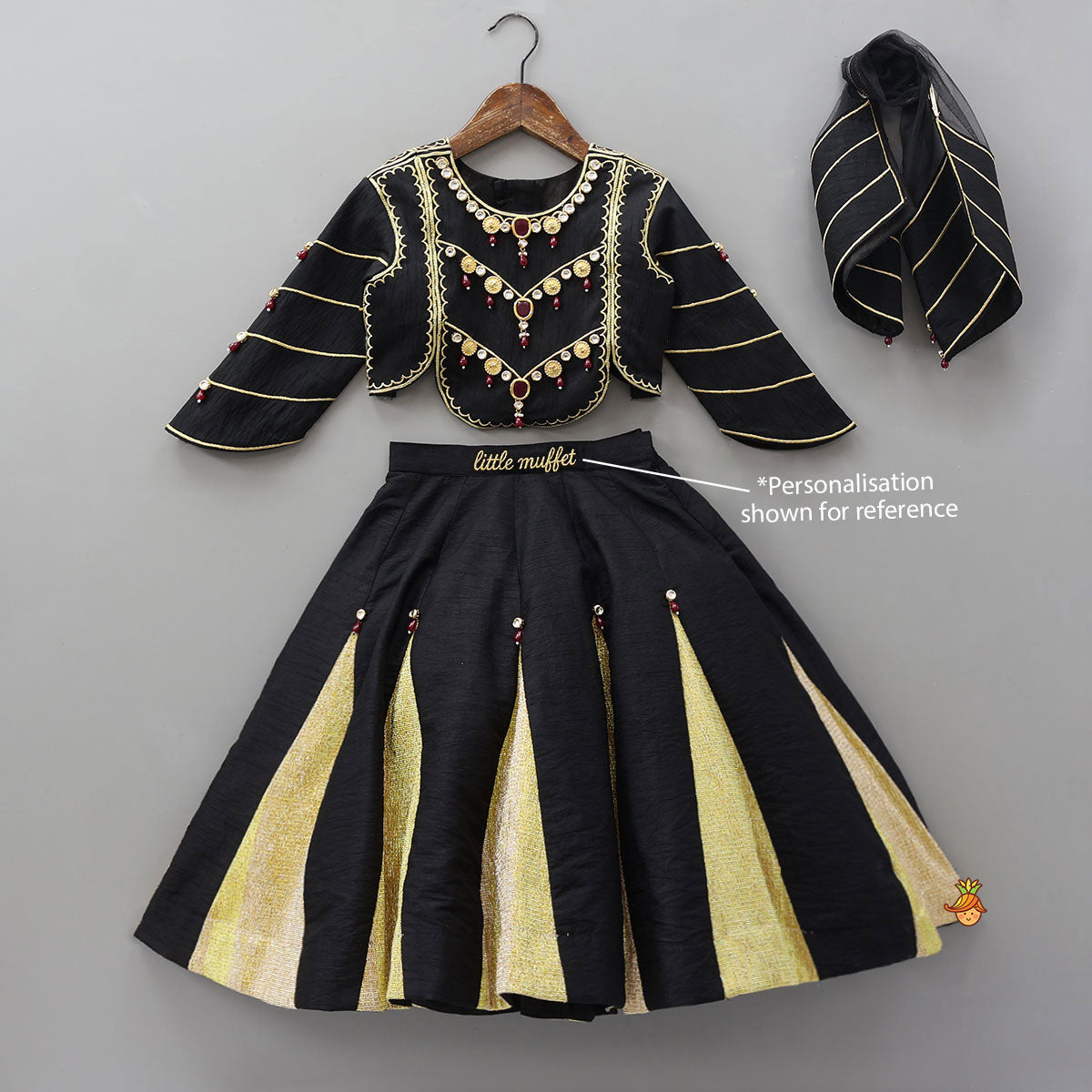 Pre Order: Embellished Stylish Sleeve Top With Lehenga And Dupatta