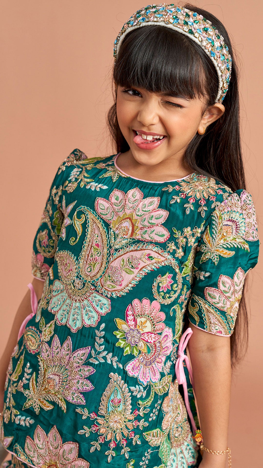 Pre Order: Side-Knot Detailed Elegant Kurti And Sharara With Matching Dupatta