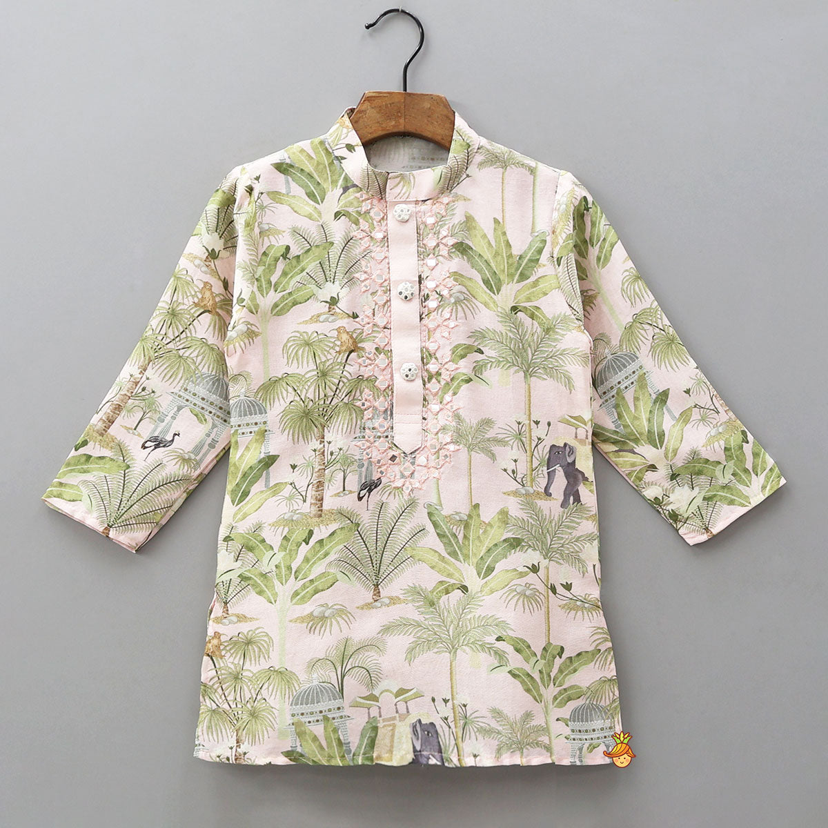 Pre Order: Faux Mirror Work Printed Kurta With Pyjama