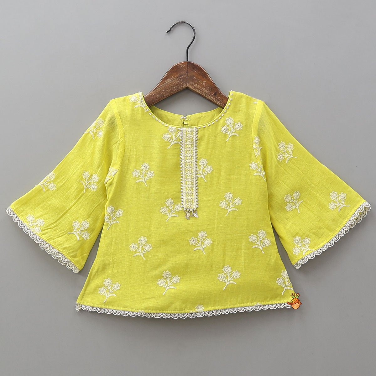 Pre Order: Thread Floral Embroidered Top And Ruffle Hem Palazzo