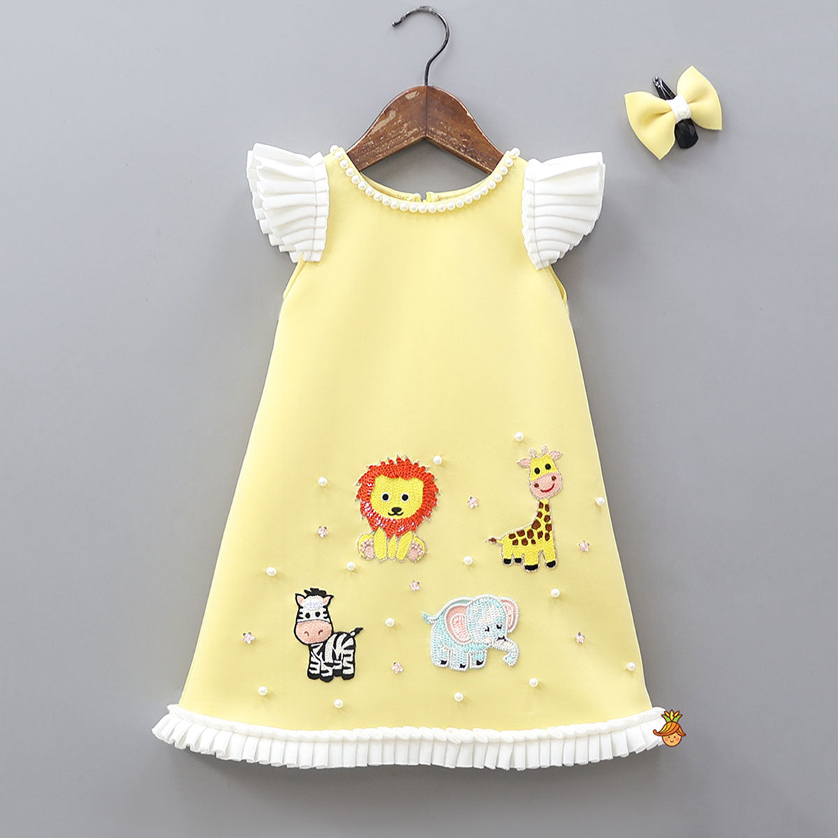 Pre Order: Jungle-Themed Embroidered Dress With Hair Clip