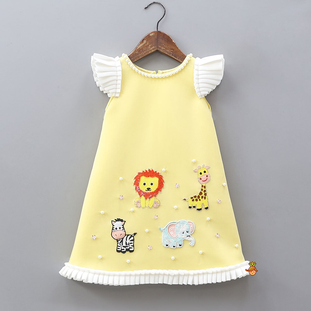 Pre Order: Jungle-Themed Embroidered Dress With Hair Clip