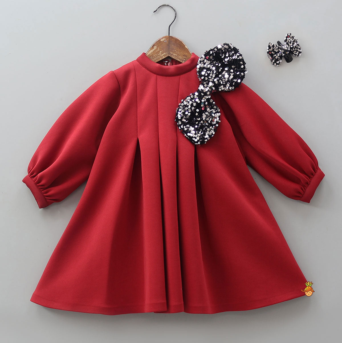 Pre Order: Sequin Bow Embellished Scuba Dress With Bow Hair Clip