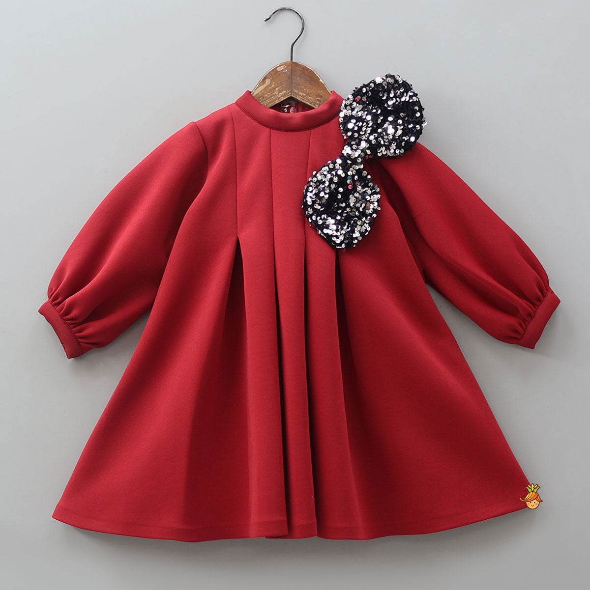 Pre Order: Sequin Bow Embellished Scuba Dress With Bow Hair Clip