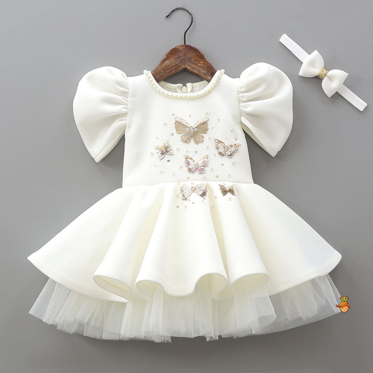 Pre Order: Butterfly Motif Embroidered Beautiful Dress With Headband
