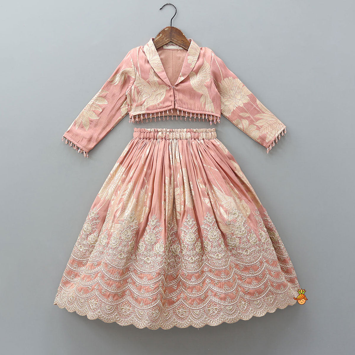 Pre Order: Blazer-Style Top And Scalloped Hem Lehenga