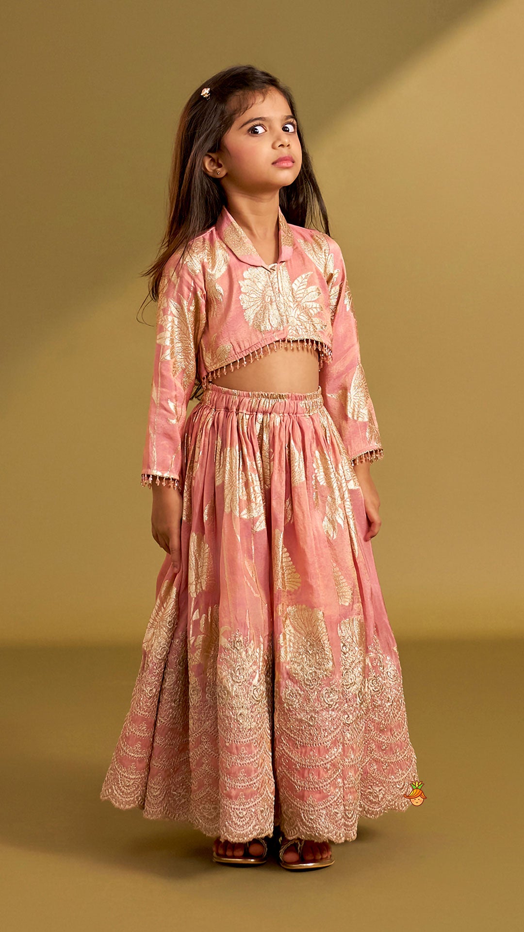 Pre Order: Blazer-Style Top And Scalloped Hem Lehenga