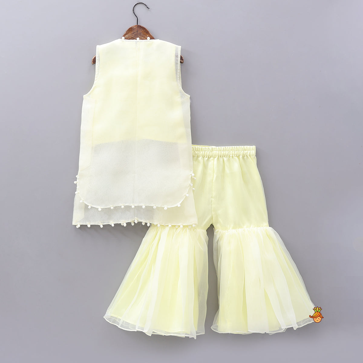 Pre Order: Bow Adorned Inner Top With Hand Embroidered Jacket And Sharara With Floral Sling Bag