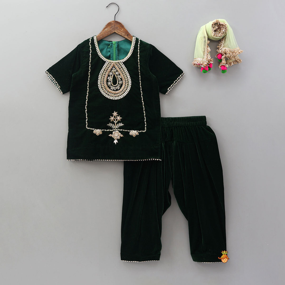 Pre Order: Hand Embroidered Adorable Kurti And Salwar With Contrasting Dupatta