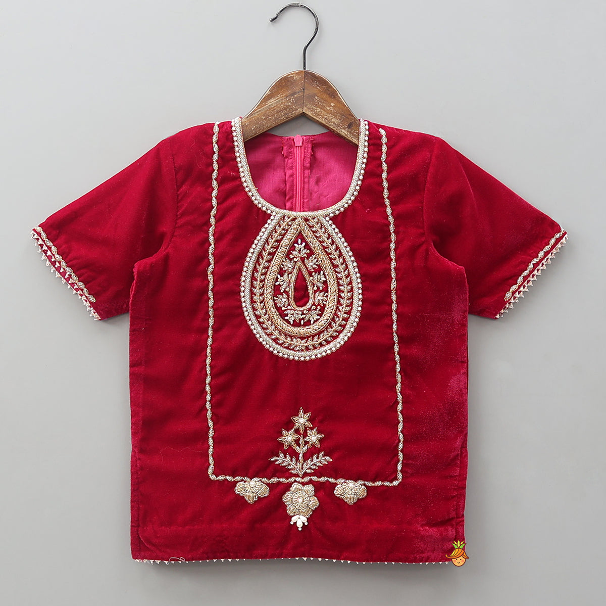 Pre Order: Hand Embroidered Kurti And Salwar With Contrasting Dupatta