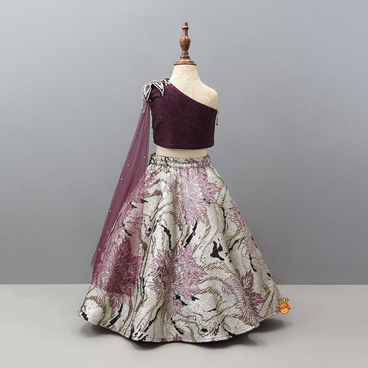 Pre Order: Stunning One Shoulder Drape Top With Lehenga