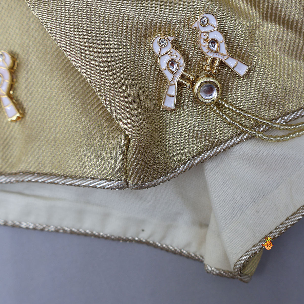 Pre Order: Exquisite Halter Neck Brocade Top With Embellished Jacket And Brocade Lehenga With Matching Hair Band