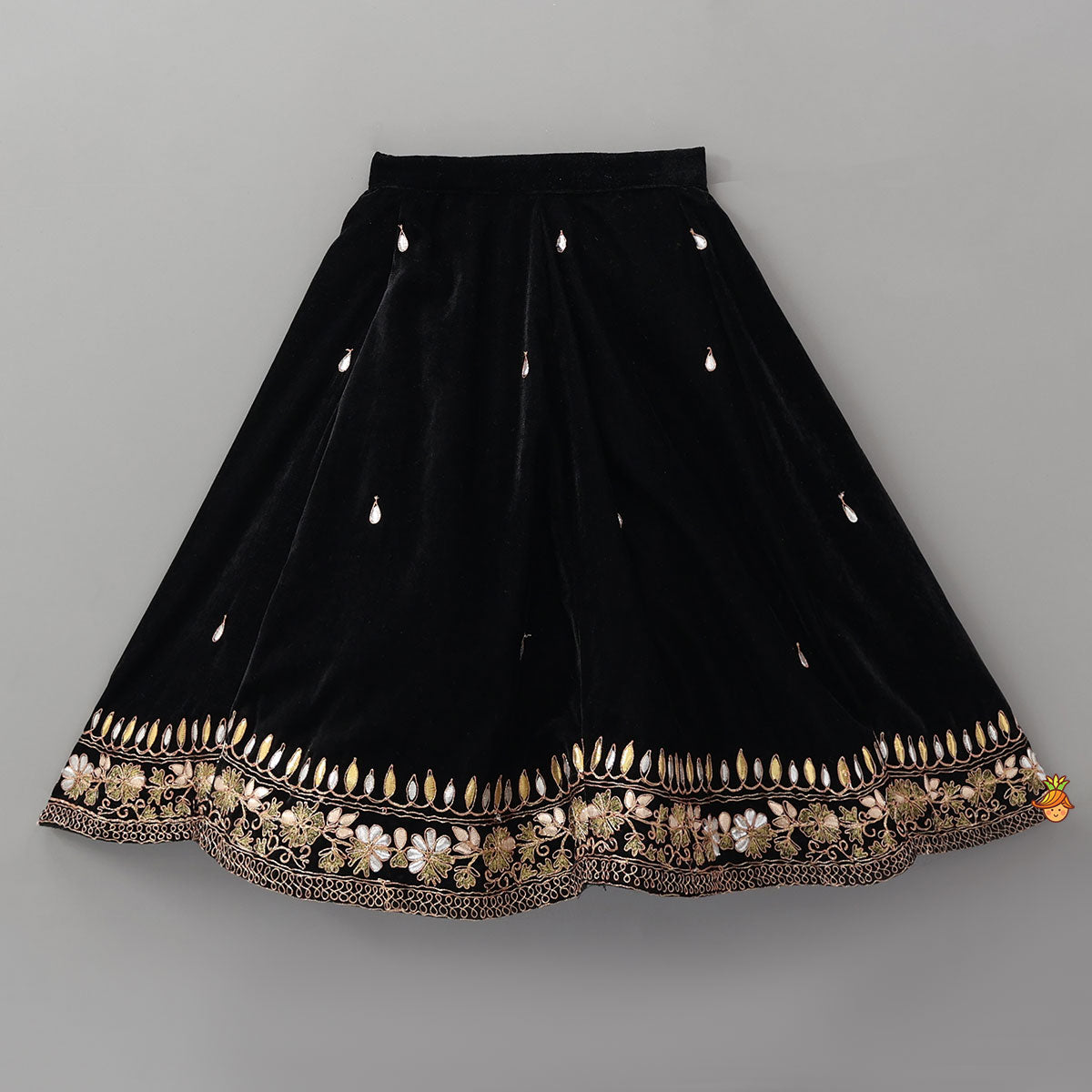 Pre Order: Stand Collar Velvet Stunning Black Top And Lehenga