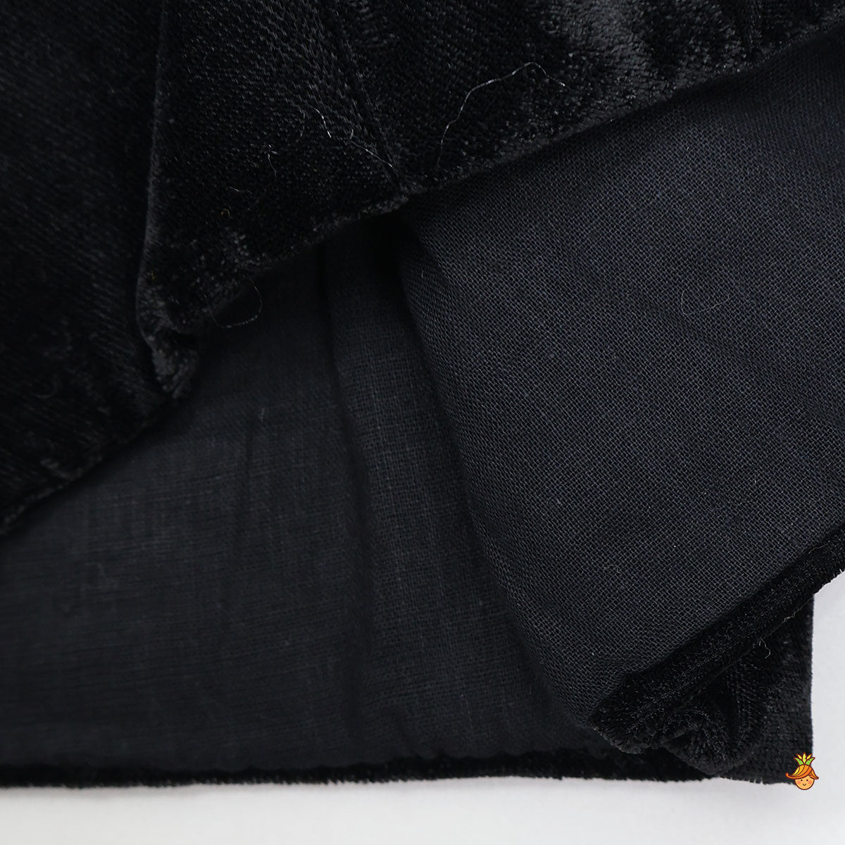 Pre Order: Stand Collar Velvet Stunning Black Top And Lehenga