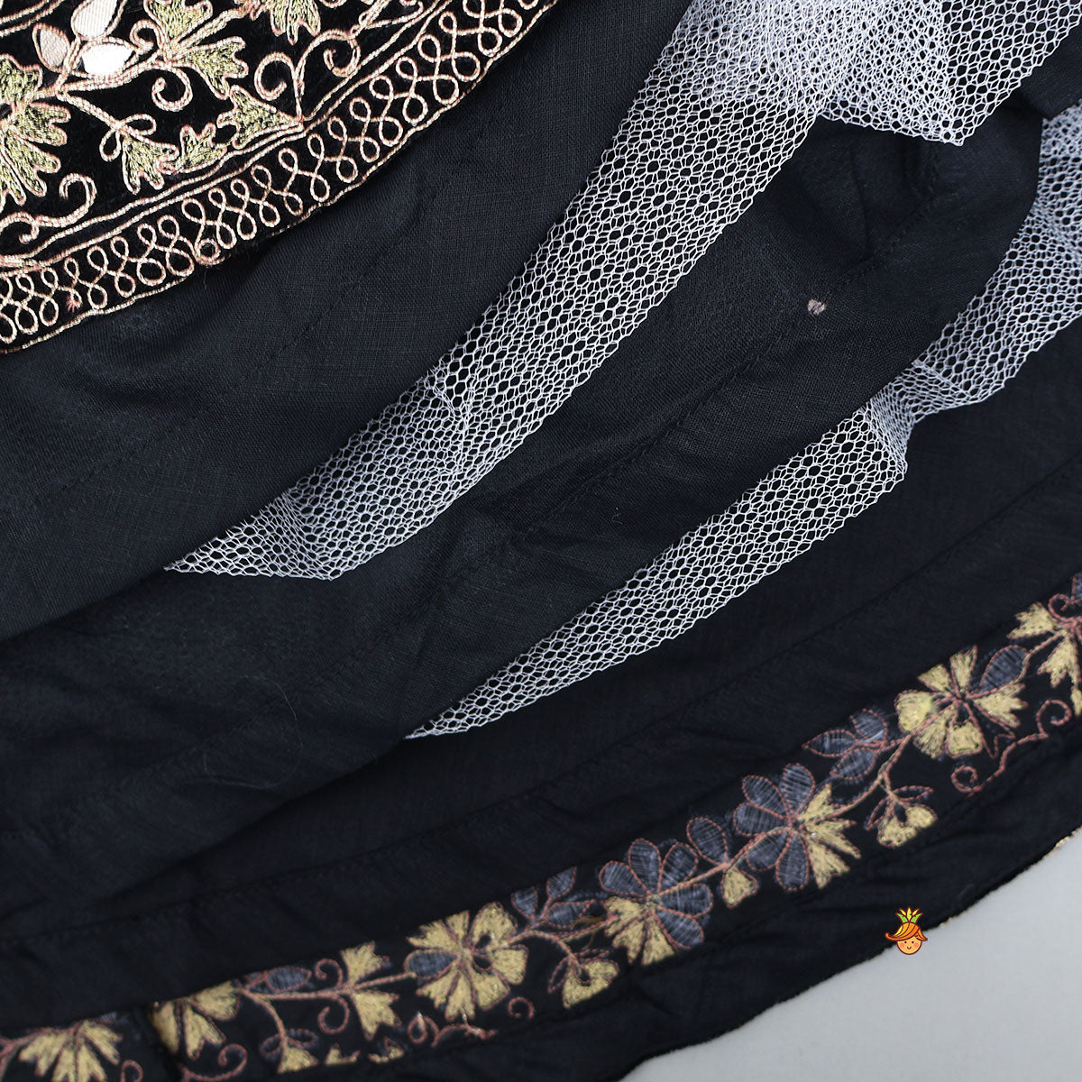 Pre Order: Stand Collar Velvet Stunning Black Top And Lehenga
