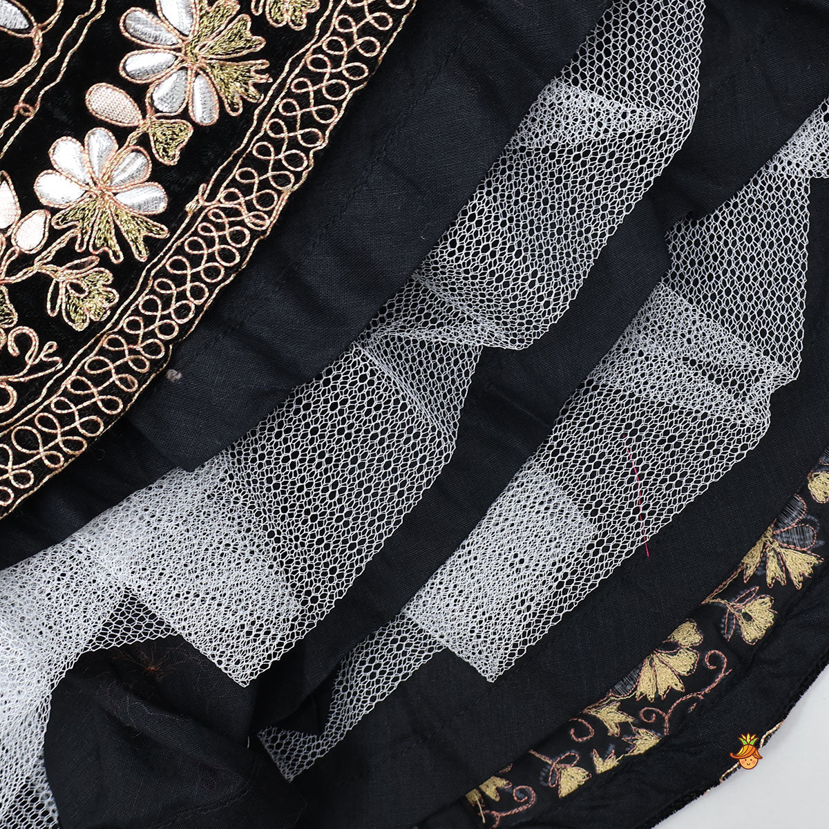 Pre Order: Stand Collar Velvet Stunning Black Top And Lehenga