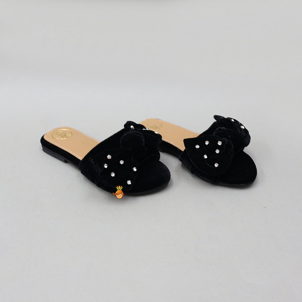 Bow Adorned Embellished Velvet Flats