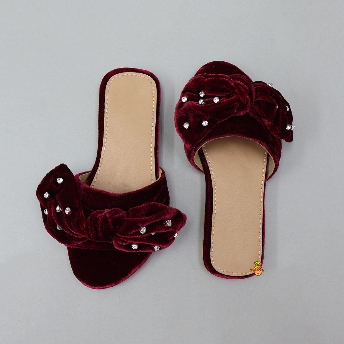 Adorable Bow Embellished Velvet Flats