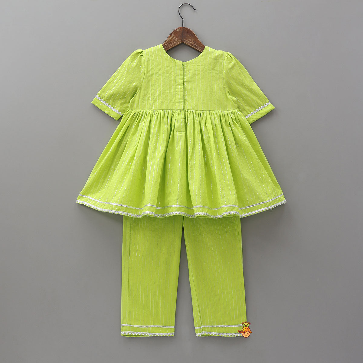 Lurex Striped Kurti And Pant With Statement Dupatta