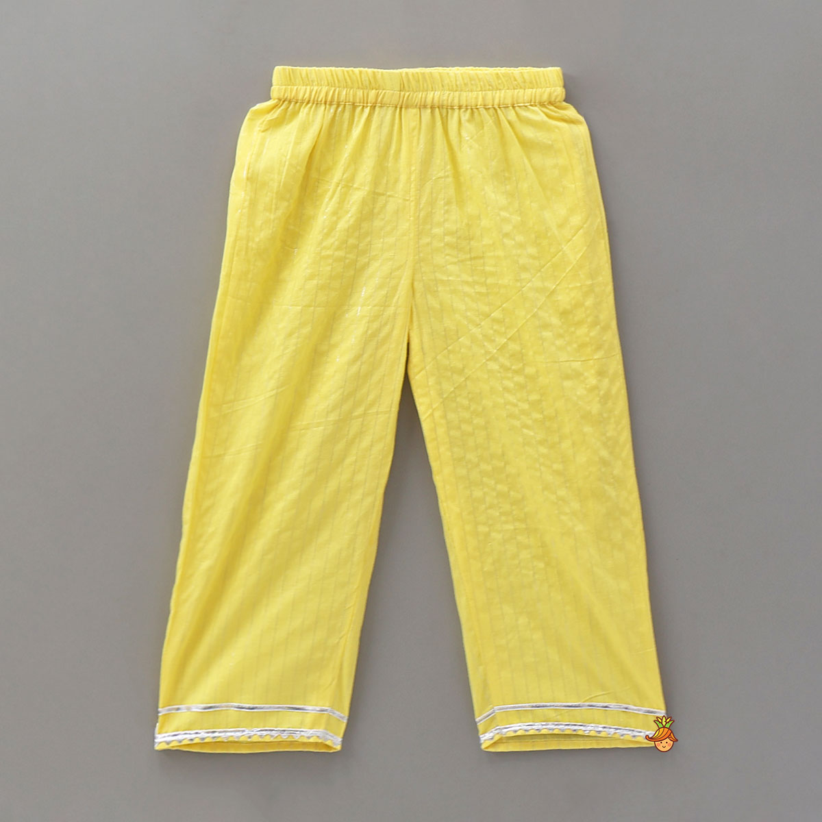 Lurex Striped Kurti And Pant With Contrasting Dupatta And Matching Sling Bag