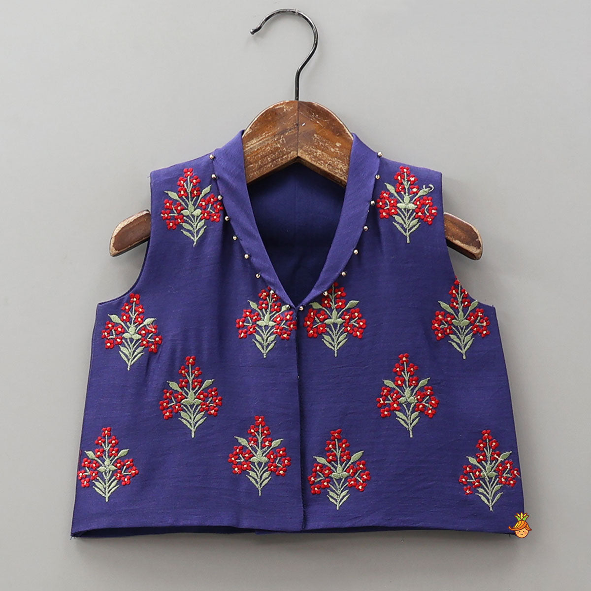 Pre Order: Floral Thread Embroidered Jacket-Style Top With Matching Lehenga