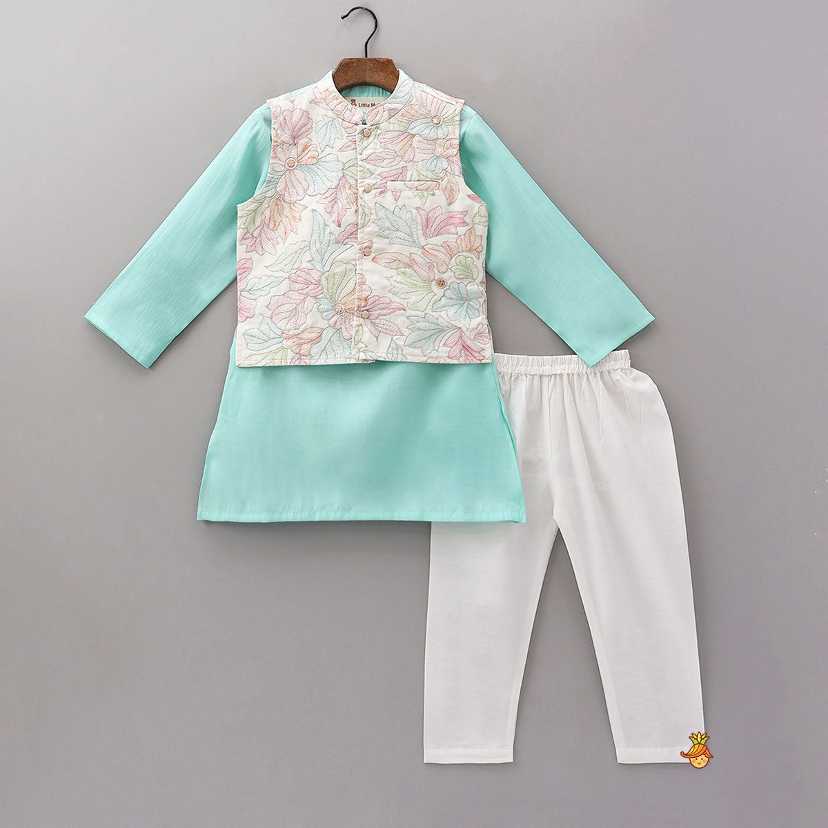 Ethnic Kurta With Embroidered Jacket And Pyjama