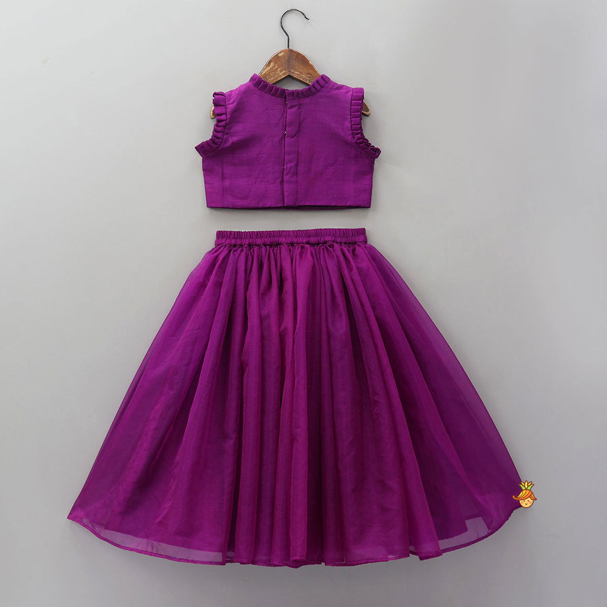 Pre Order: Pleats Detail Top And Organza Lehenga With Matching Dupatta