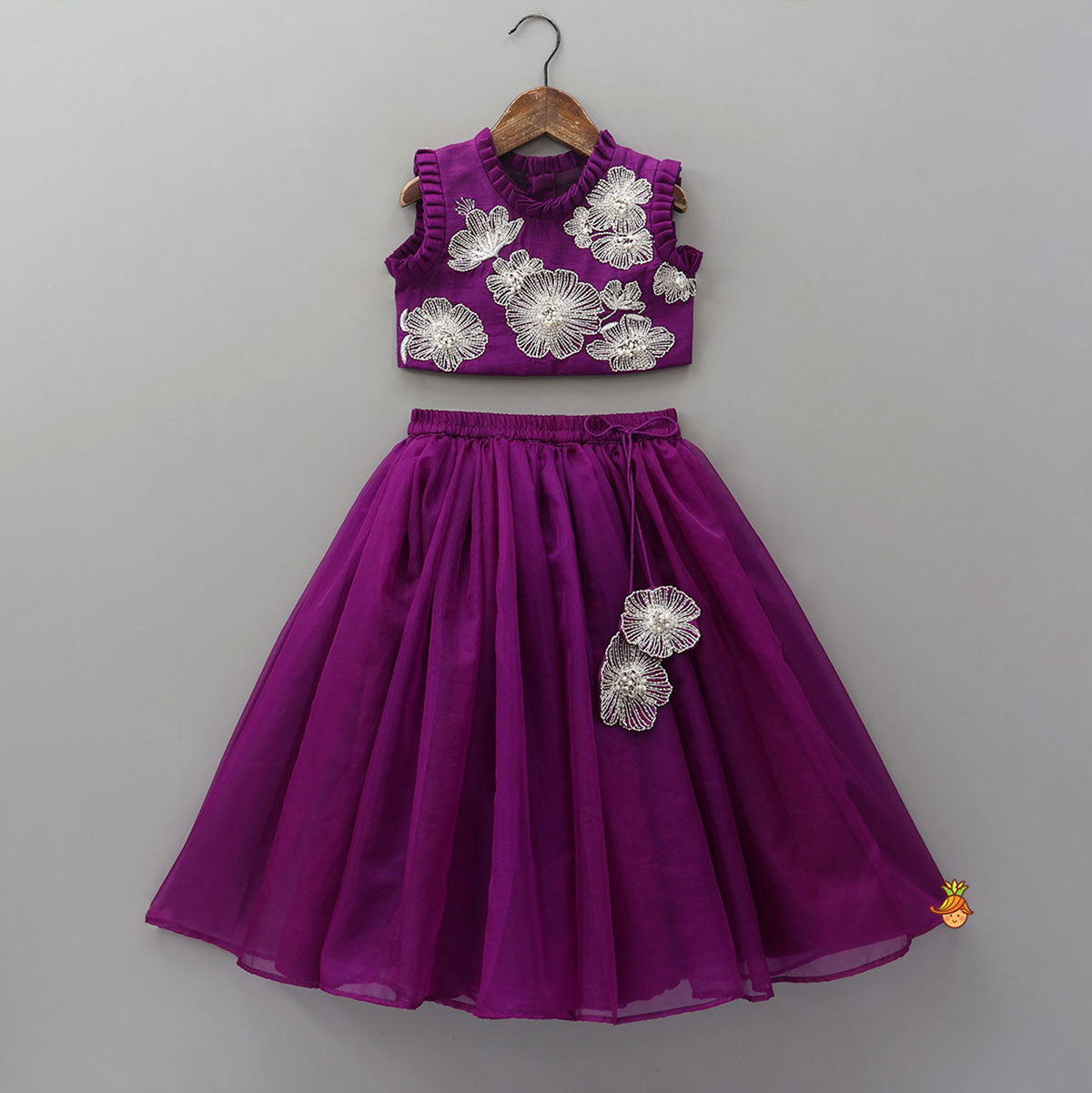 Pre Order: Pleats Detail Top And Organza Lehenga With Matching Dupatta