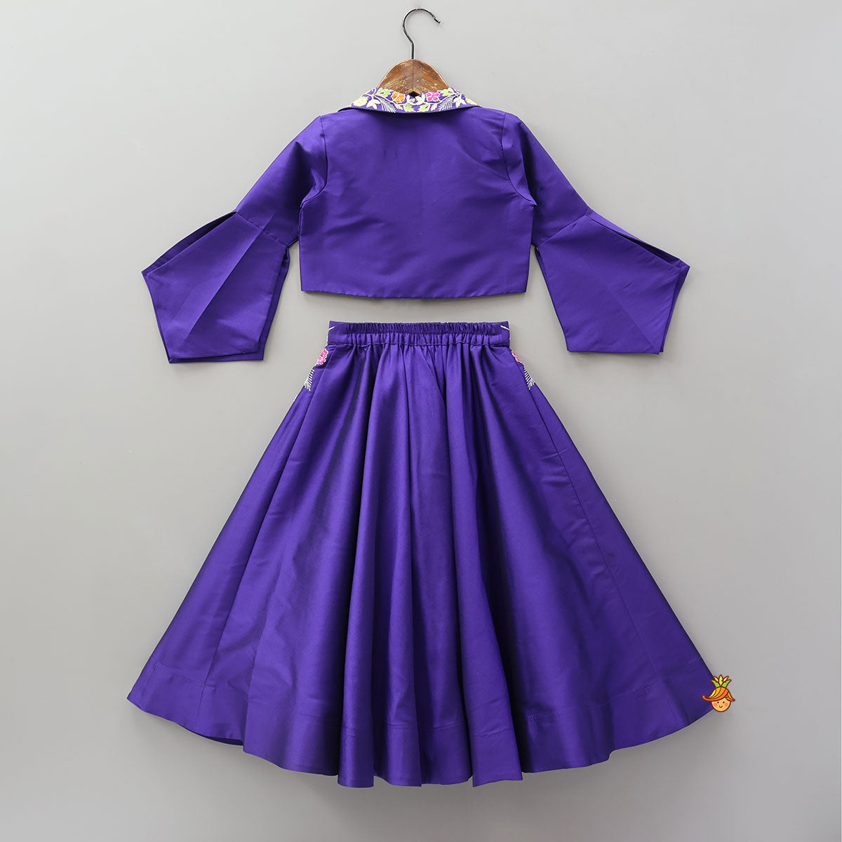 Pre Order: Charming Collar-Neck Front-Open Top And Lehenga