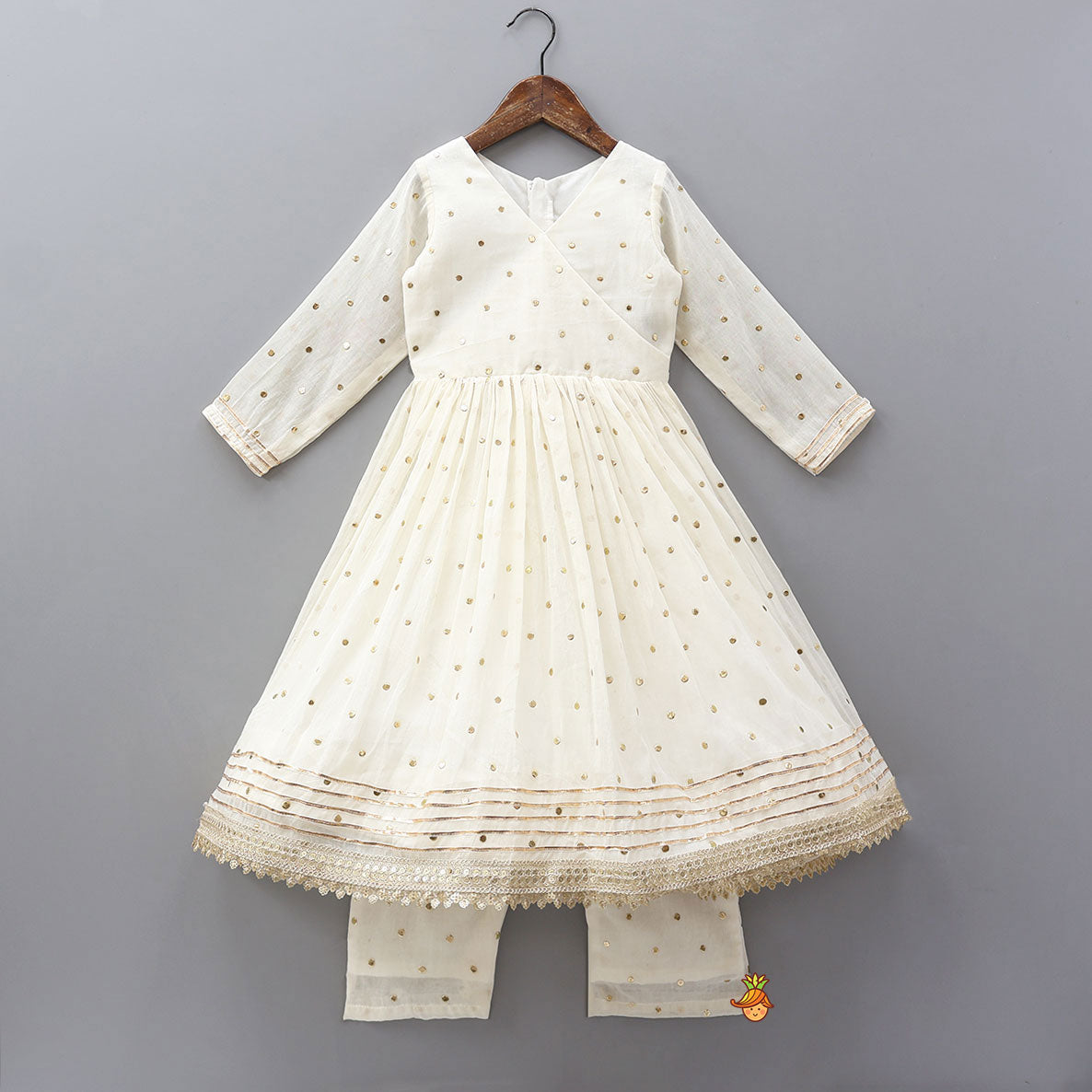 Pre Order: V-Neck Angarkha-Style Anarkali With Pant And Matching Dupatta