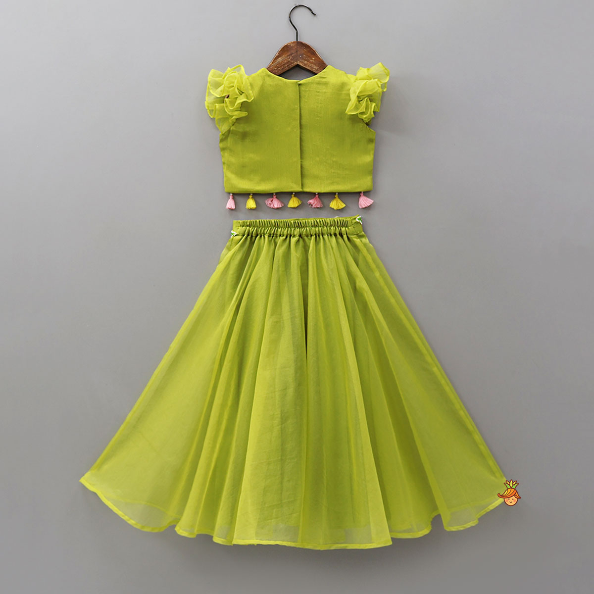 Pre Order: Charming Fringed Shiny Top And Lehenga