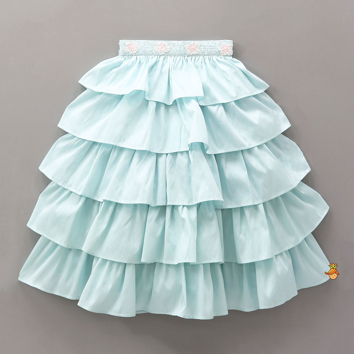 Pre Order: Elegant Strappy Shiny Top With Multi-Layered Lehenga