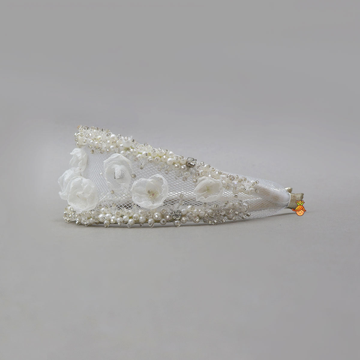 Gorgeous Net Hair Band With Fabric Flower Embellishments