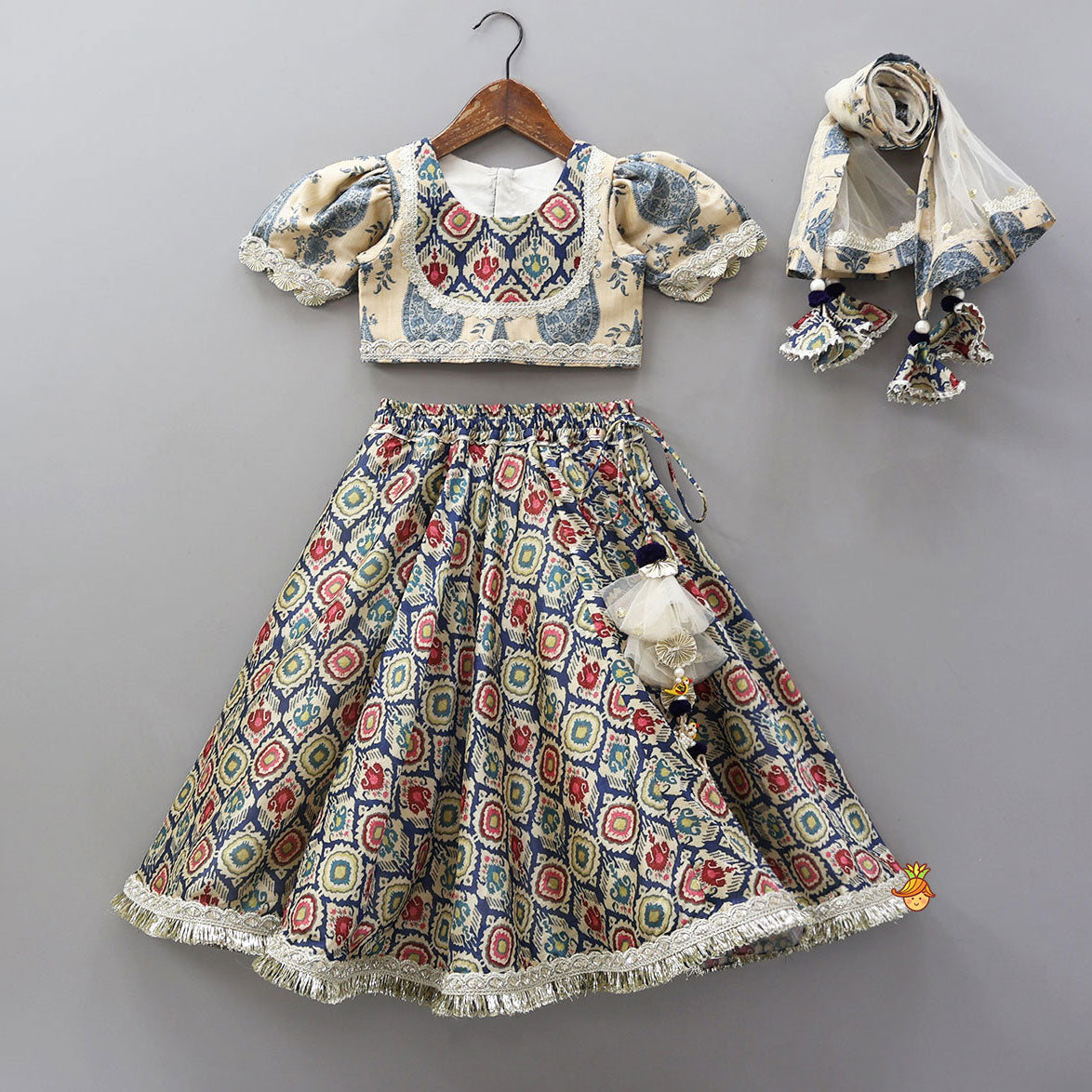 Pre Order: Elegant Round Neck Sheen Top And Lehenga With Sequins Work Net Dupatta