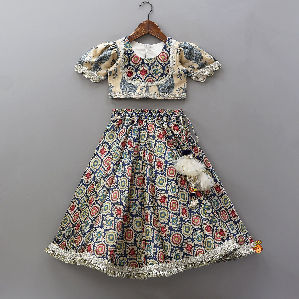 Pre Order: Elegant Round Neck Sheen Top And Lehenga With Sequins Work Net Dupatta