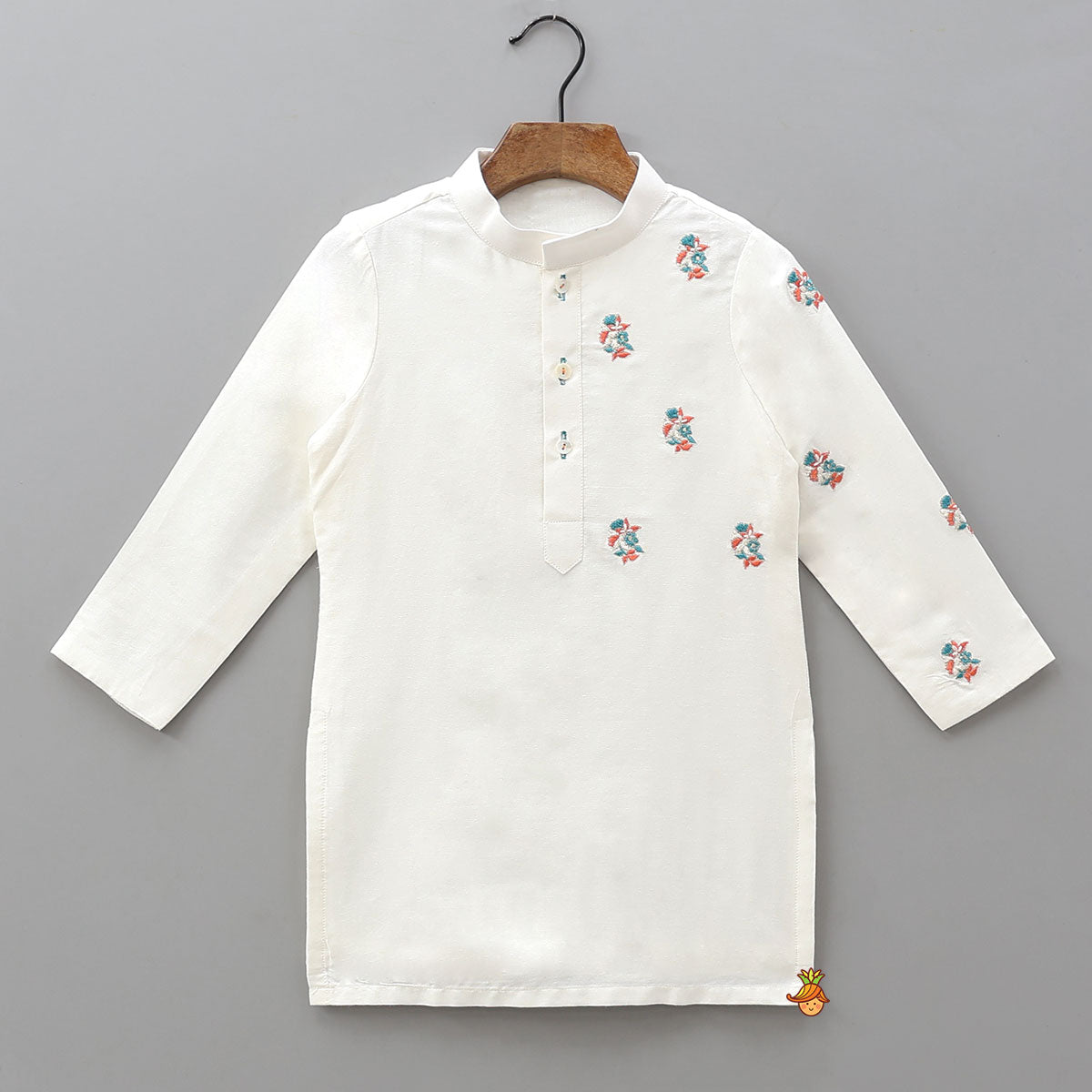 Pre Order: One-Side Embroidered Kurta With Printed Jacket And Pyjama