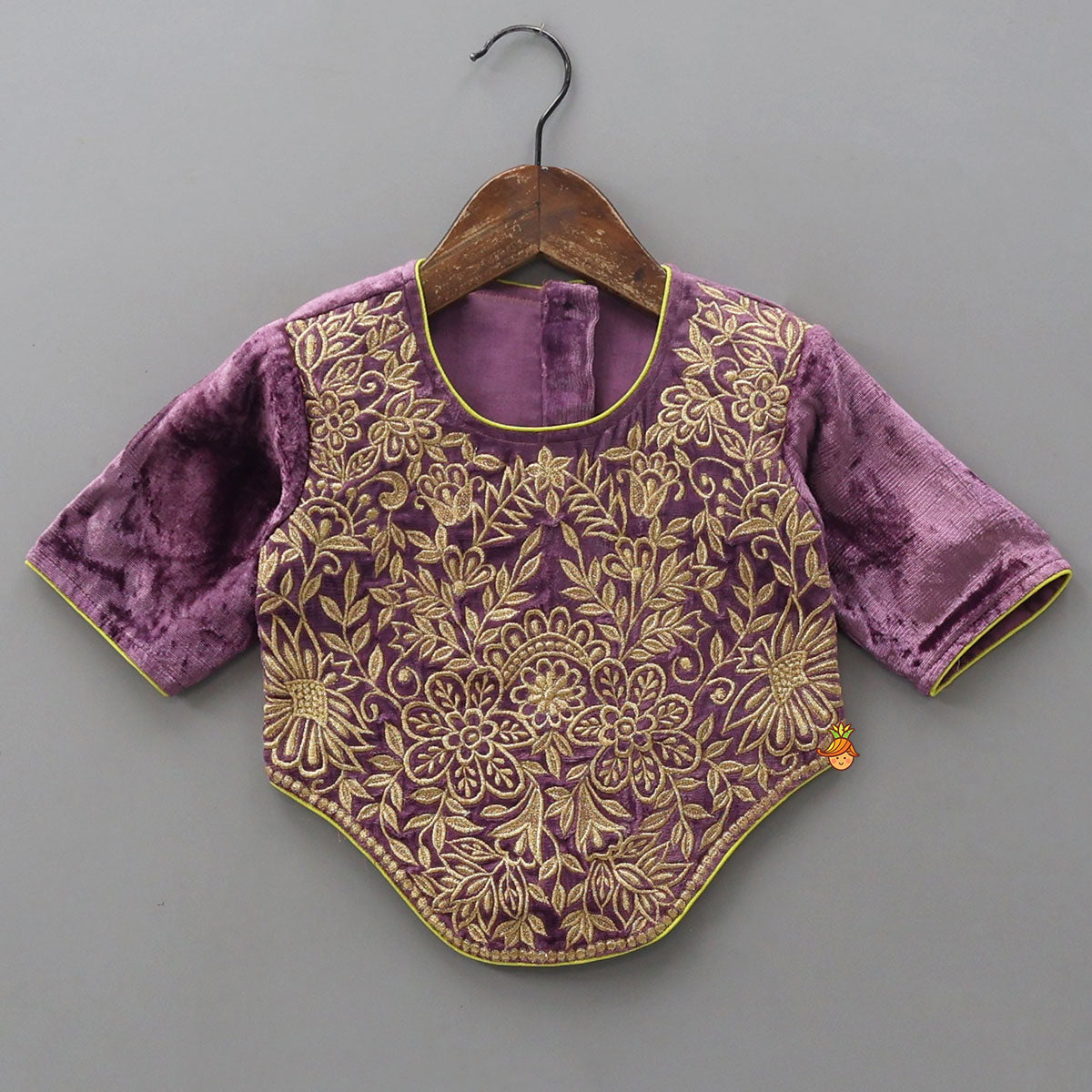 Pre Order: Charming Stylish Embroidered Velvet Top With Matching Lehenga