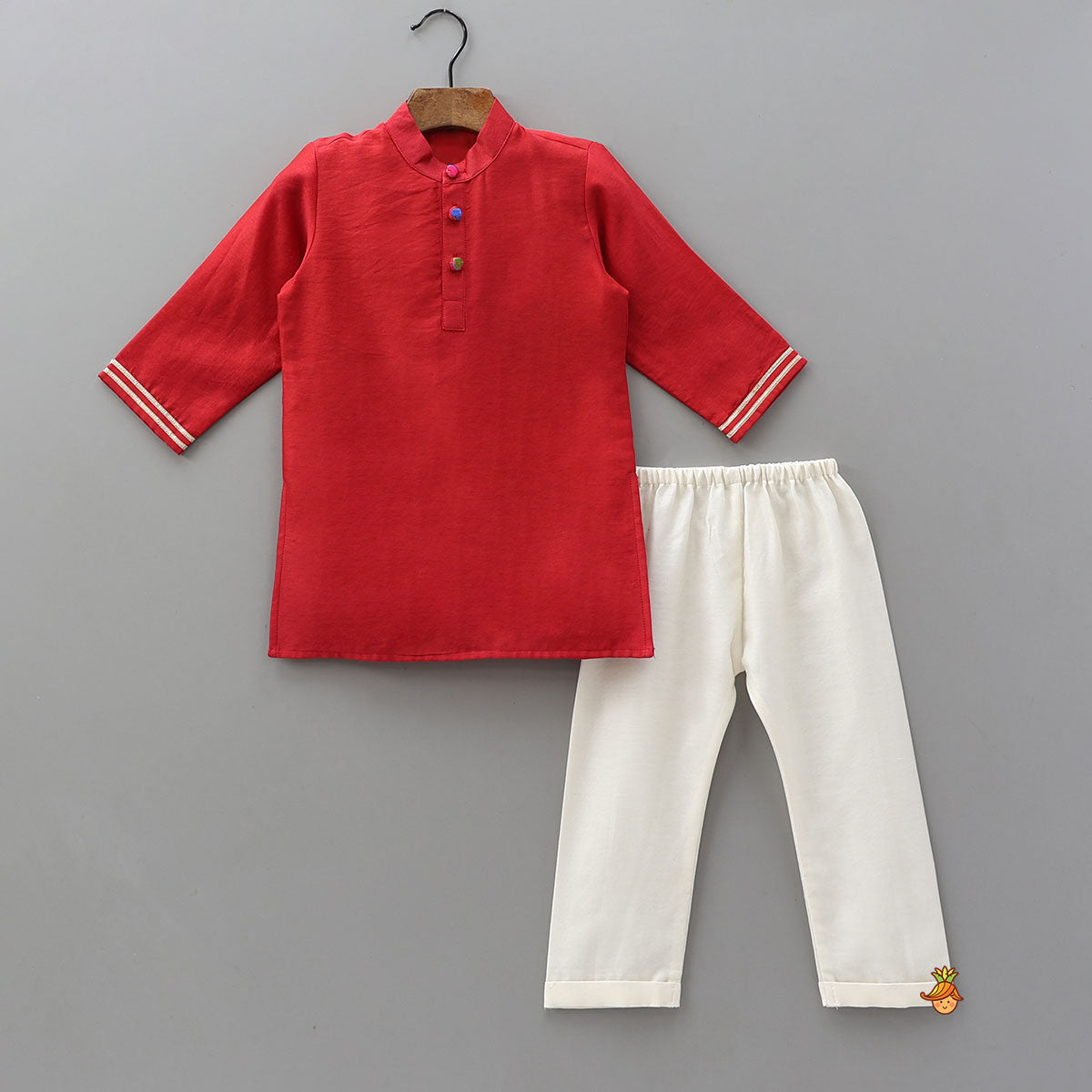 Ethnic Kurta With Heart-Embroidered Jacket And Pyjama