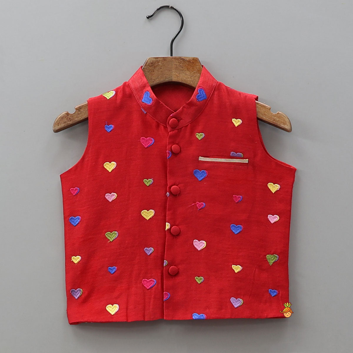 Ethnic Kurta With Heart-Embroidered Jacket And Pyjama