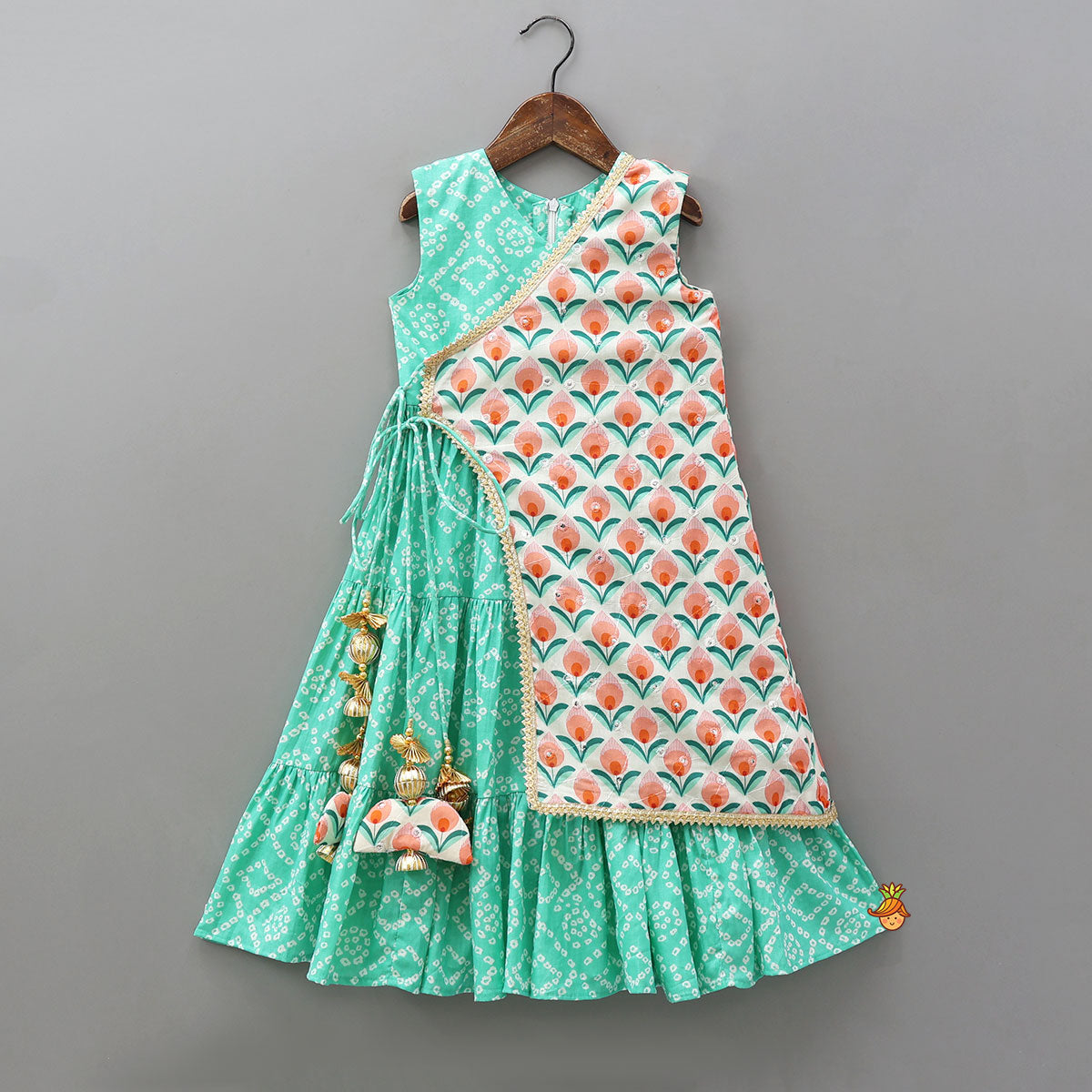 Pre Order: Bandhani Printed Kurti With One-Sided Flap