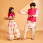 Lotus Motif Embroidered Kurta With Contrasting Jacket And Churidar twinning model image 2