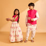Lotus Motif Embroidered Kurta With Contrasting Jacket And Churidar twinning model image 3