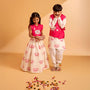 Lotus Motif Embroidered Kurta With Contrasting Jacket And Churidar twinning model image 4