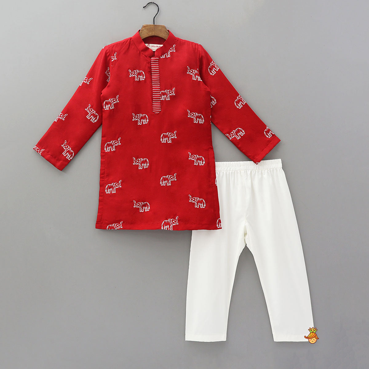 Animal Motif Embroidered Kurta And Pyjama