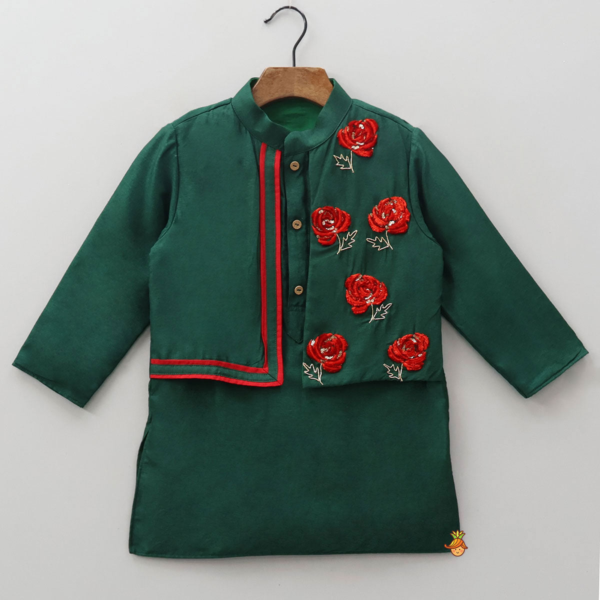 Pre Order: 3D Flower Embroidered Jacket-Style Kurta And Pyjama